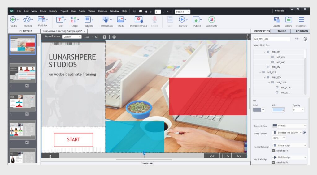 Screenshot of Adobe Captivate Classic software